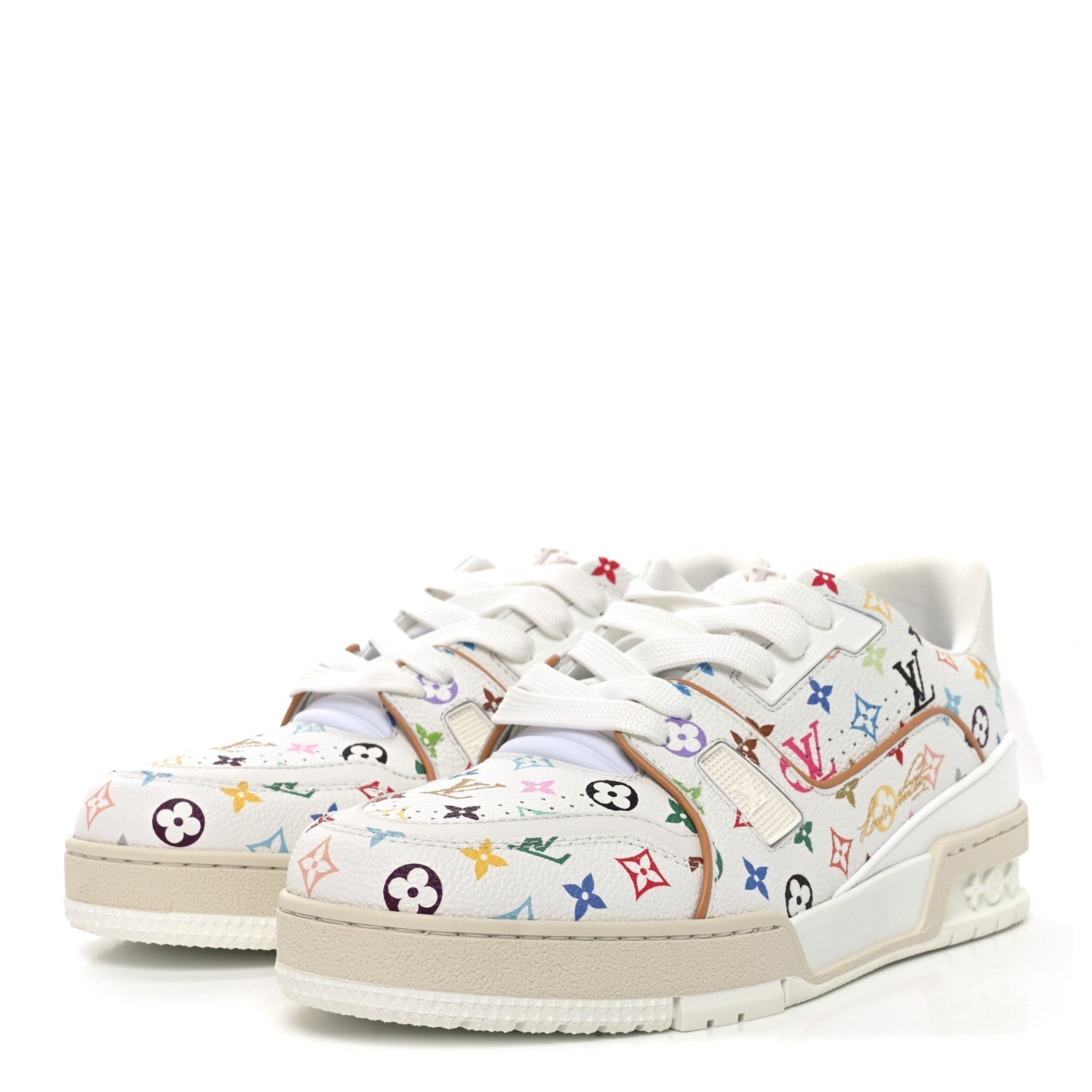 LV X TM CALFSKIN MONOGRAM MULTICOLOR WOMENS LV TRAINER SNEAKERS WHITE MULTICOLOR