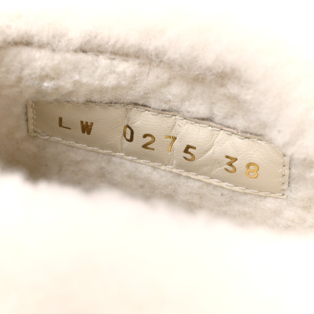 SUEDE CALFSKIN SHEARLING MONOGRAM DEBOSSED CORTINA CLOSED MULE LIGHT BEIGE