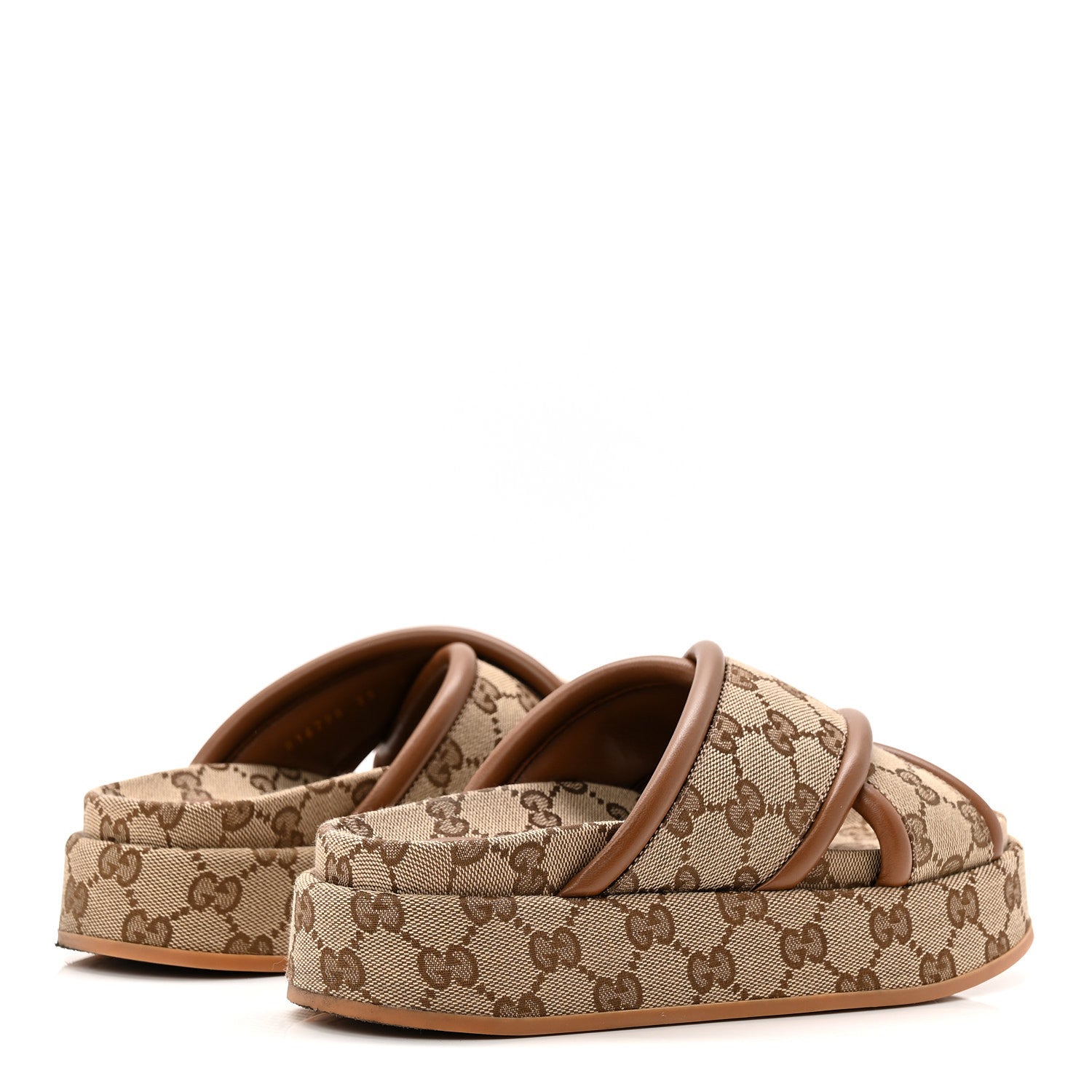 MONOGRAM GG CALFSKIN ANGELINA PLATFORM 55MM SLIDE SANDALS CAMEL EBONY