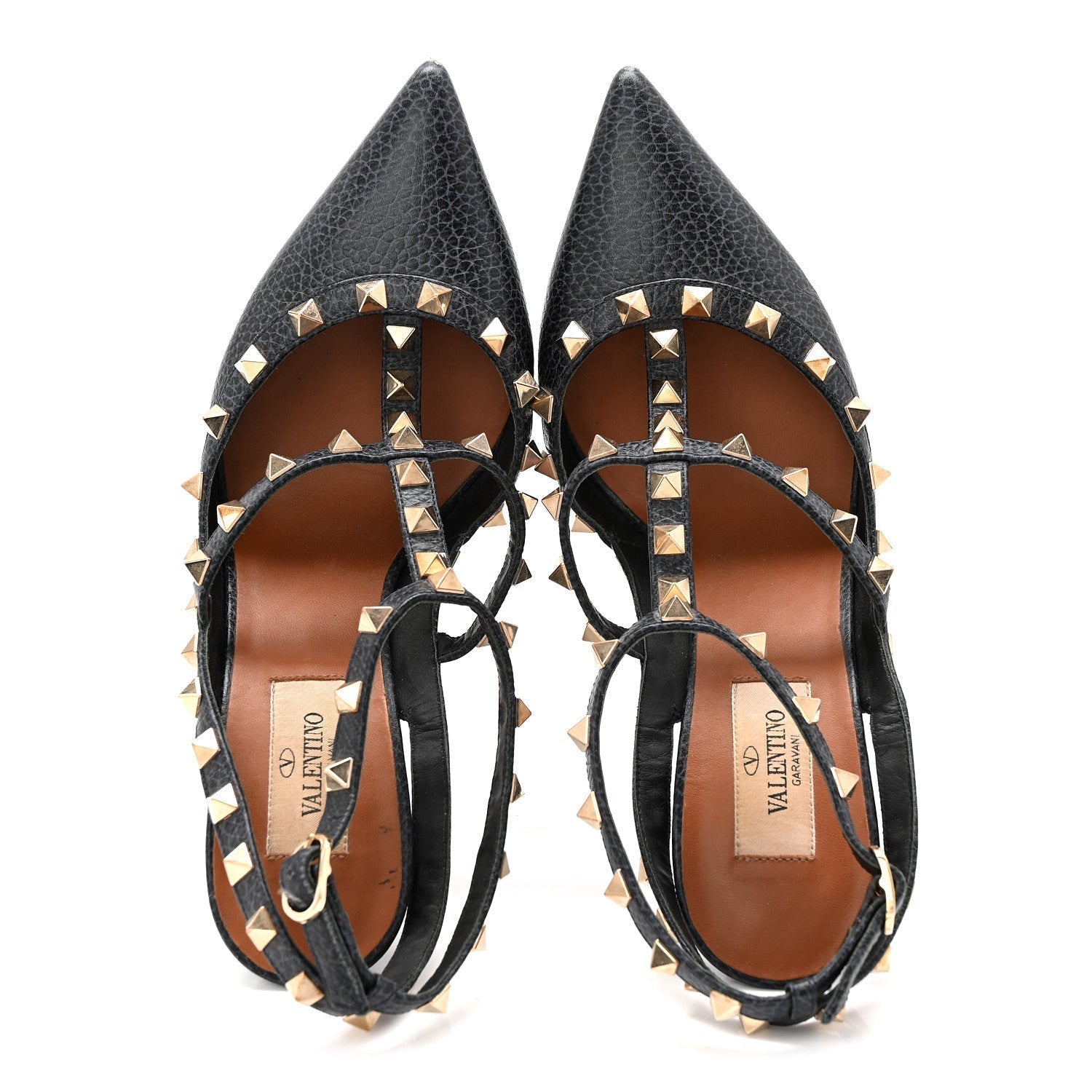 PEBBLED CALFSKIN ROCKSTUD ANKLE STRAP 100MM PUMPS DEEP DENIM