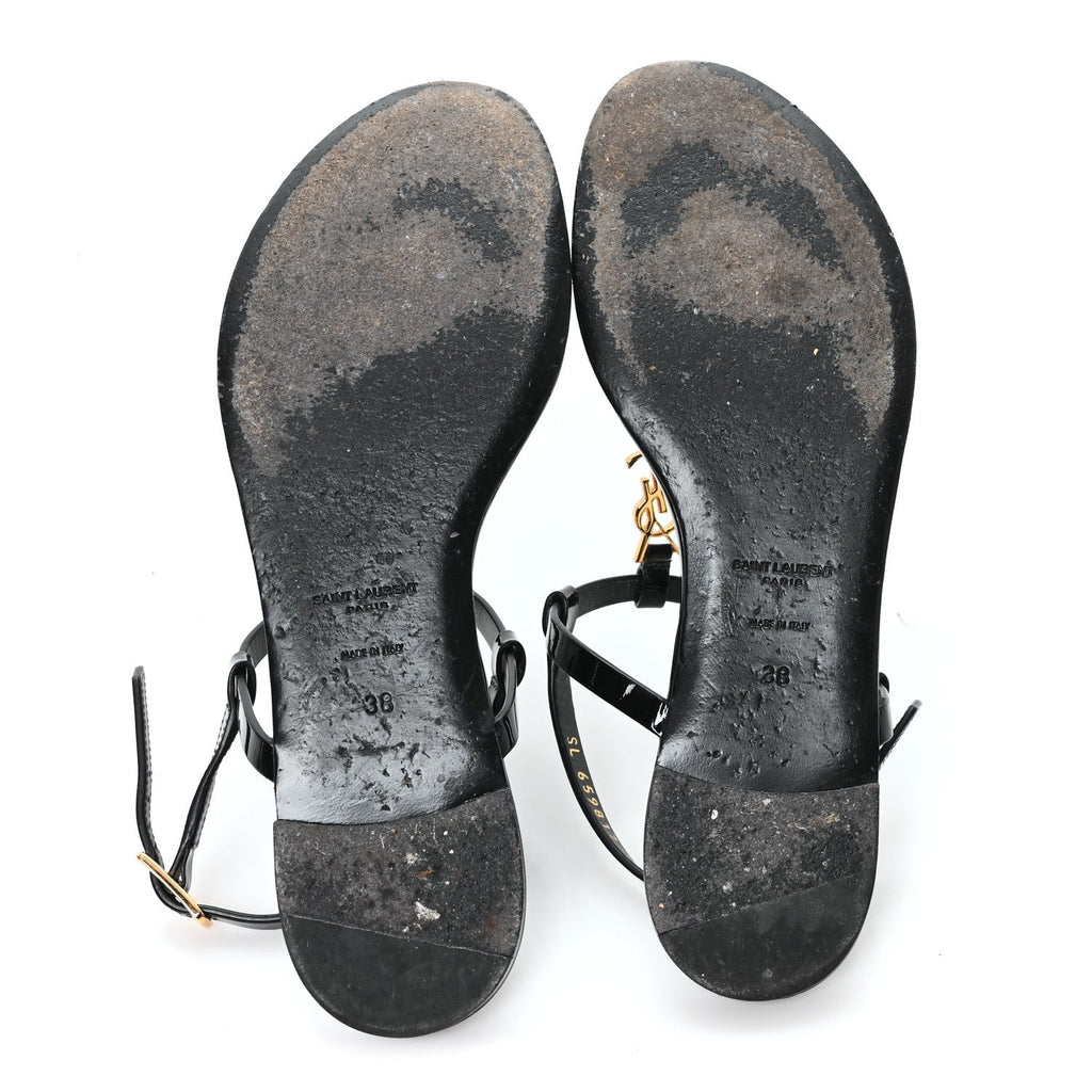 PATENT CALFSKIN CASSANDRA MONOGRAM SANDALS BLACK