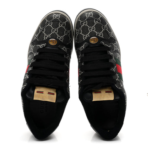 GG SUPREME MONOGRAM MIRO SOFT CALFSKIN WEB MENS SCREENER SNEAKERS BLACK GREY SKY