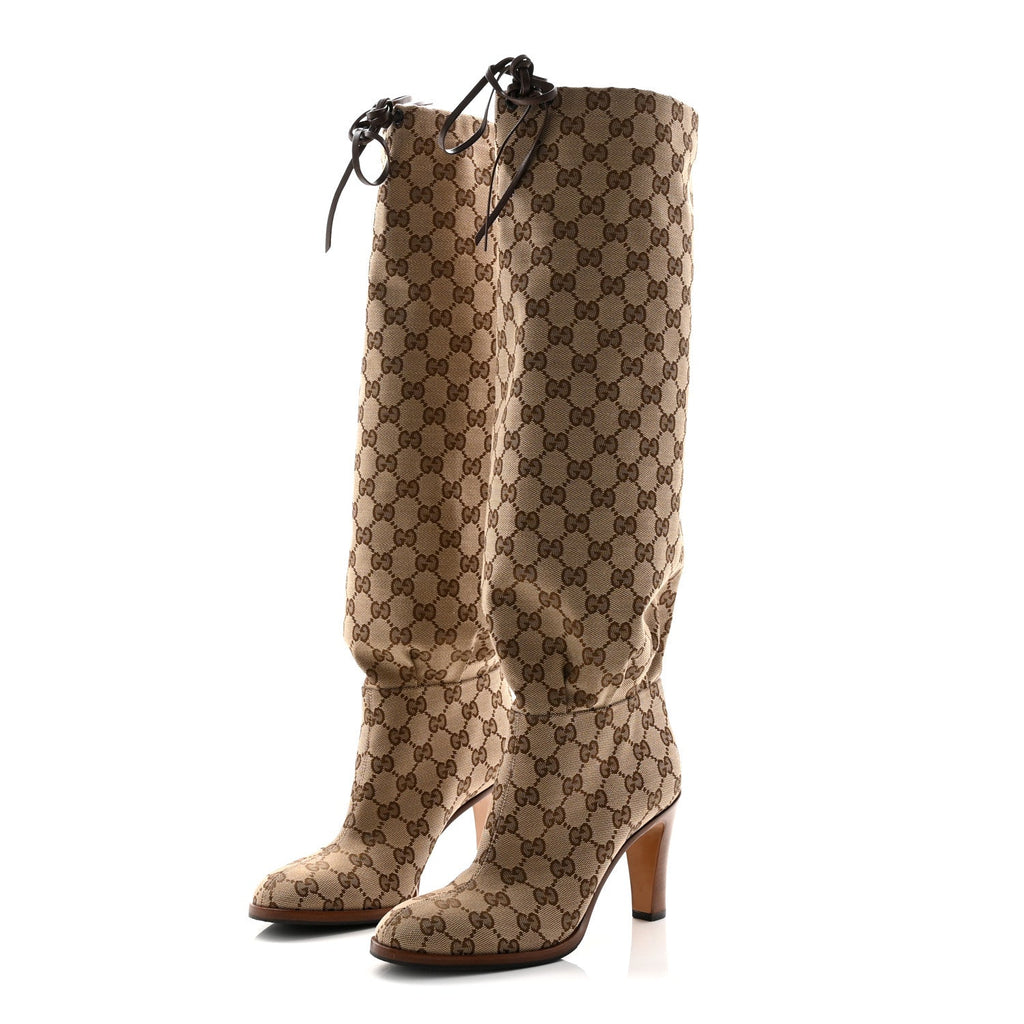 MONOGRAM MALAGA KID LISA MID HEEL BOOTS BEIGE EBONY