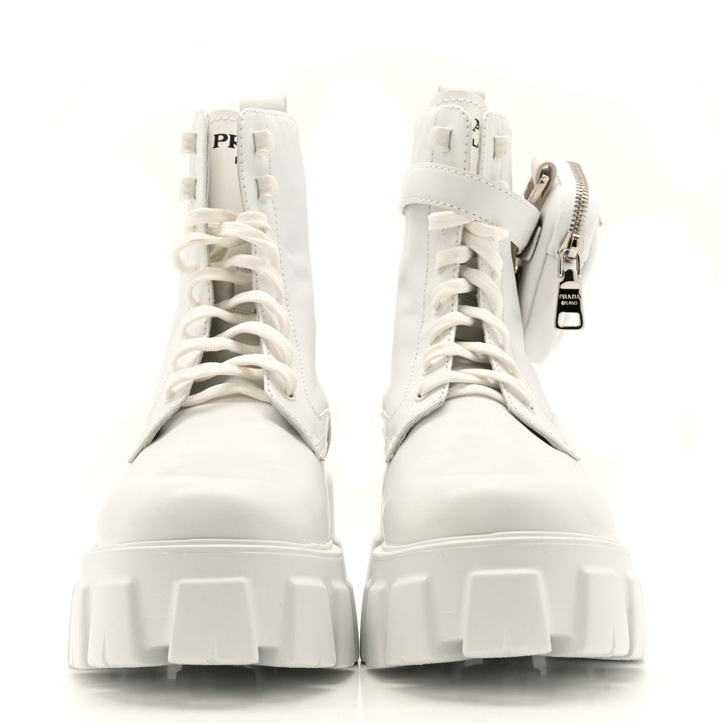 SPAZZOLATO ROIS RE-NYLON METAL TRIANGLE LOGO MONOLITH POUCH POCKET 55MM BOOTS WHITE