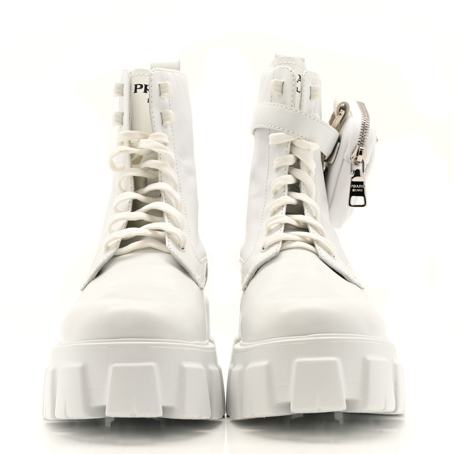 SPAZZOLATO ROIS RE-NYLON METAL TRIANGLE LOGO MONOLITH POUCH POCKET 55MM BOOTS WHITE