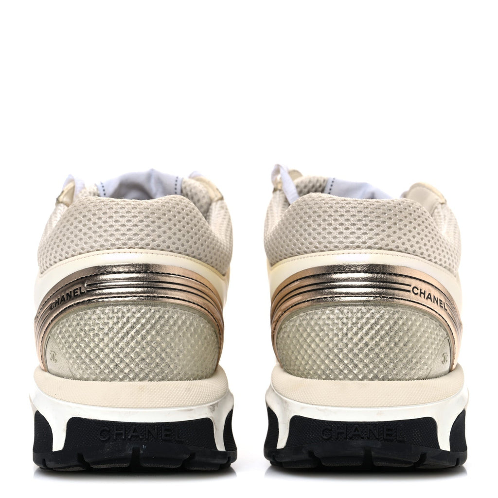 FABRIC LAMINATED CALFSKIN STRETCH CC SNEAKERS IVORY WHITE SILVER