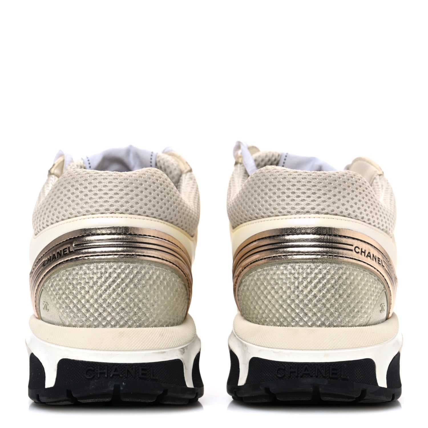 FABRIC LAMINATED CALFSKIN STRETCH CC SNEAKERS IVORY WHITE SILVER
