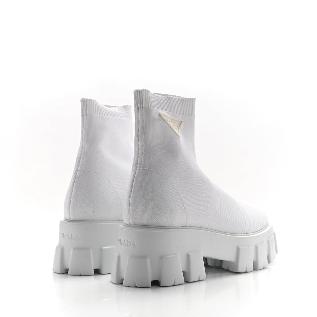 KNIT RUBBER TRIANGLE LOGO MONOLITH 55MM ANKLE BOOTS BIANCO