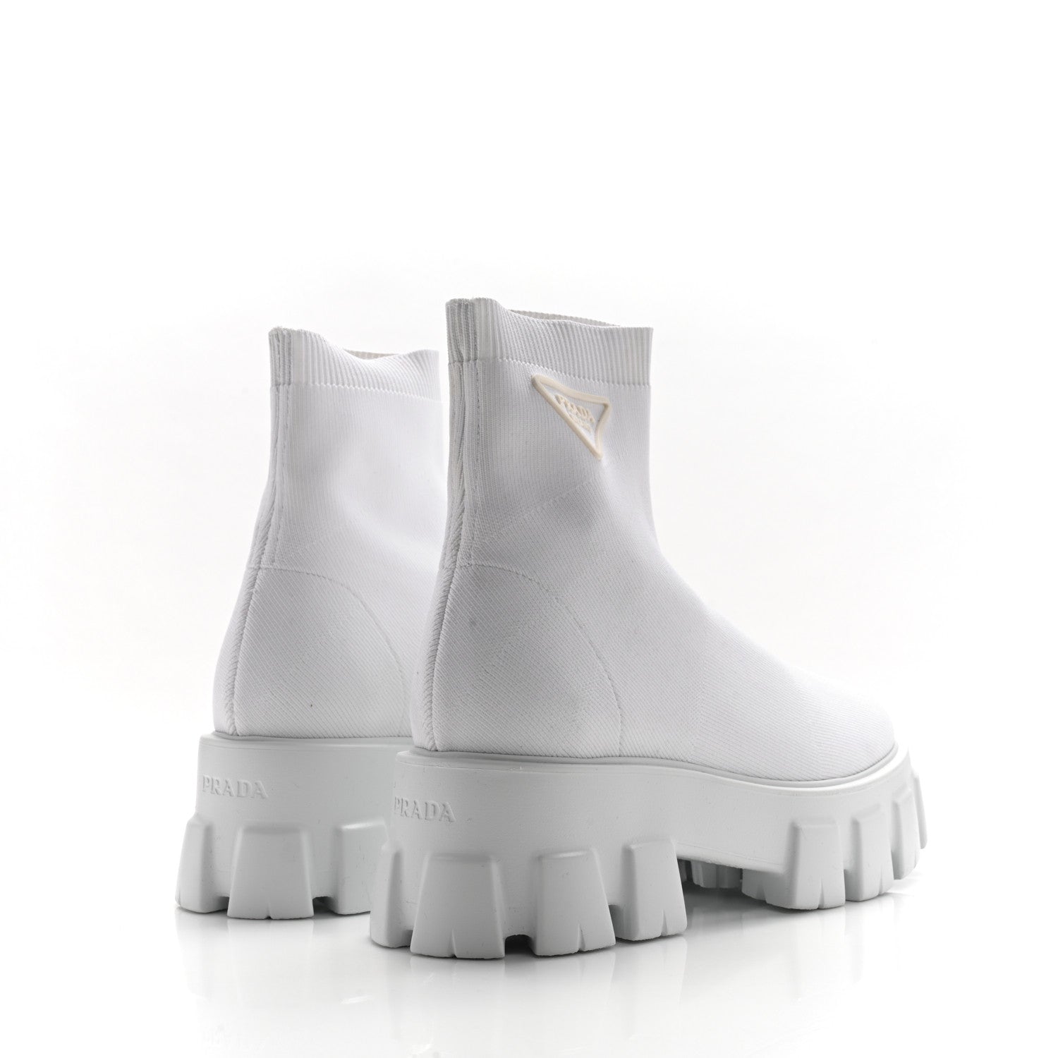 KNIT RUBBER TRIANGLE LOGO MONOLITH 55MM ANKLE BOOTS BIANCO