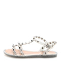 PVC JELLY GLITTER ROCKSTUD CAGED FLAT THONG SANDALS SILVER