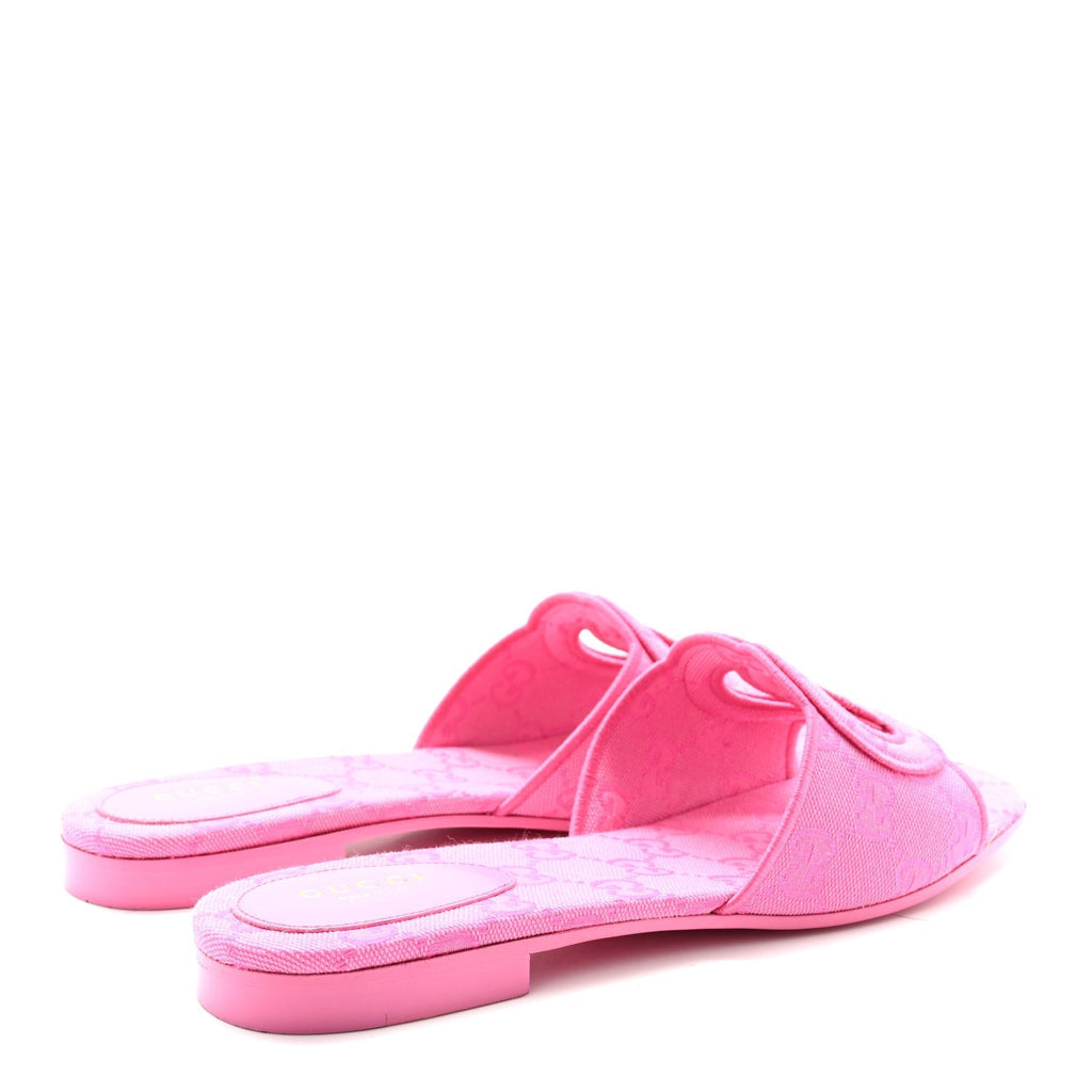 CANVAS INTERLOCKING G WOMENS SLIDE SANDALS BLOSSOM ROSE