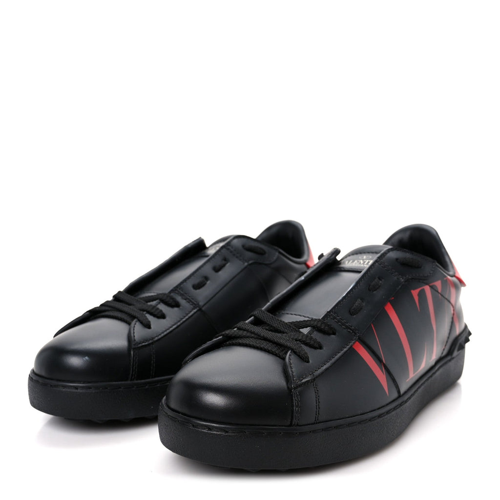 CALFSKIN MENS ROCKSTUD VLTN OPEN SNEAKERS BLACK RED
