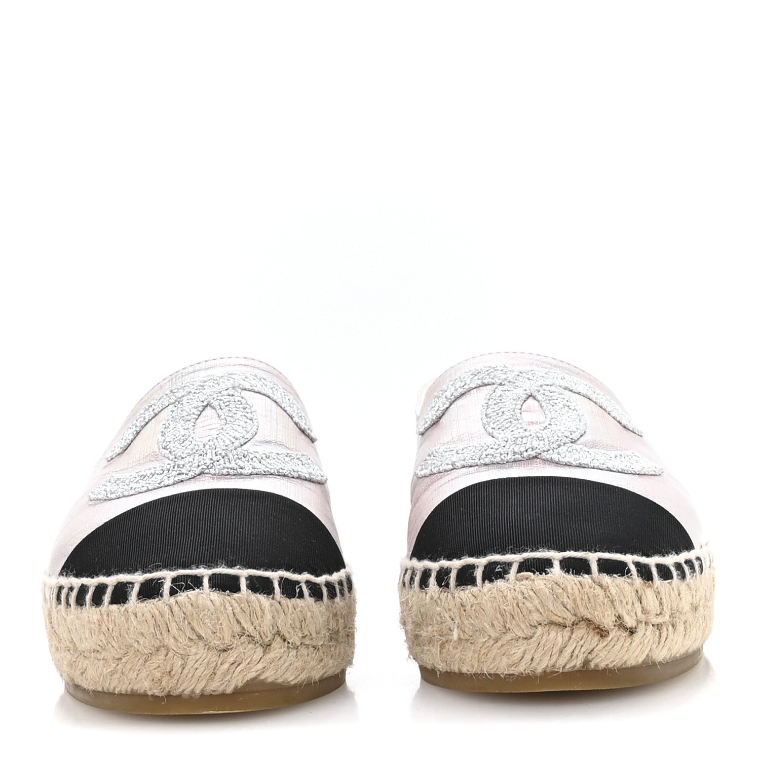 LAMINATED LAMBSKIN GROSGRAIN EMBROIDERED CC ESPADRILLES PINK SILVER BLACK