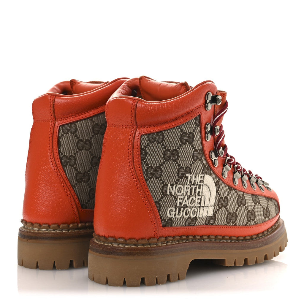 X THE NORTH FACE MONOGRAM TEXTURED CALFSKIN HIKING ANKLE BOOTS BEIGE EBONY DEEP ORANGE