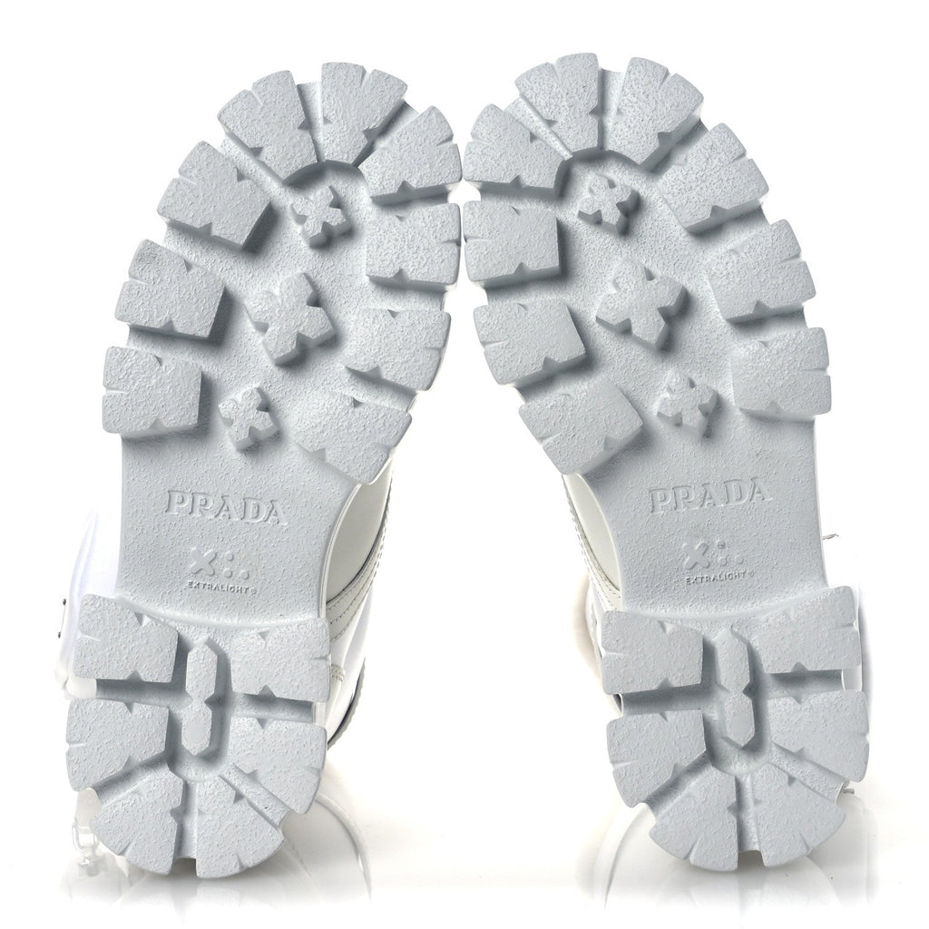 SPAZZOLATO ROIS NYLON SHEARLING METAL TRIANGLE LOGO MONOLITH POUCH POCKET 55MM BOOTS WHITE