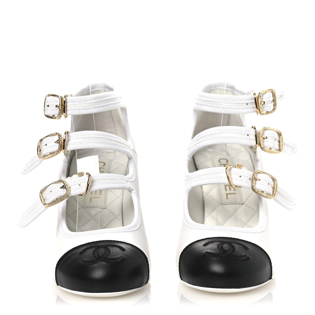LAMBSKIN METAL MARY JANE PUMPS WHITE BLACK