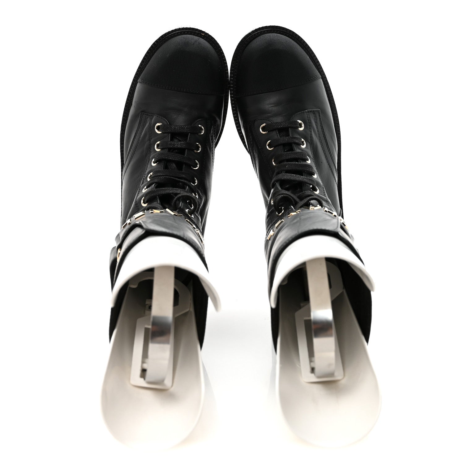 SHINY CALFSKIN LACE UP COMBAT BOOTS BLACK
