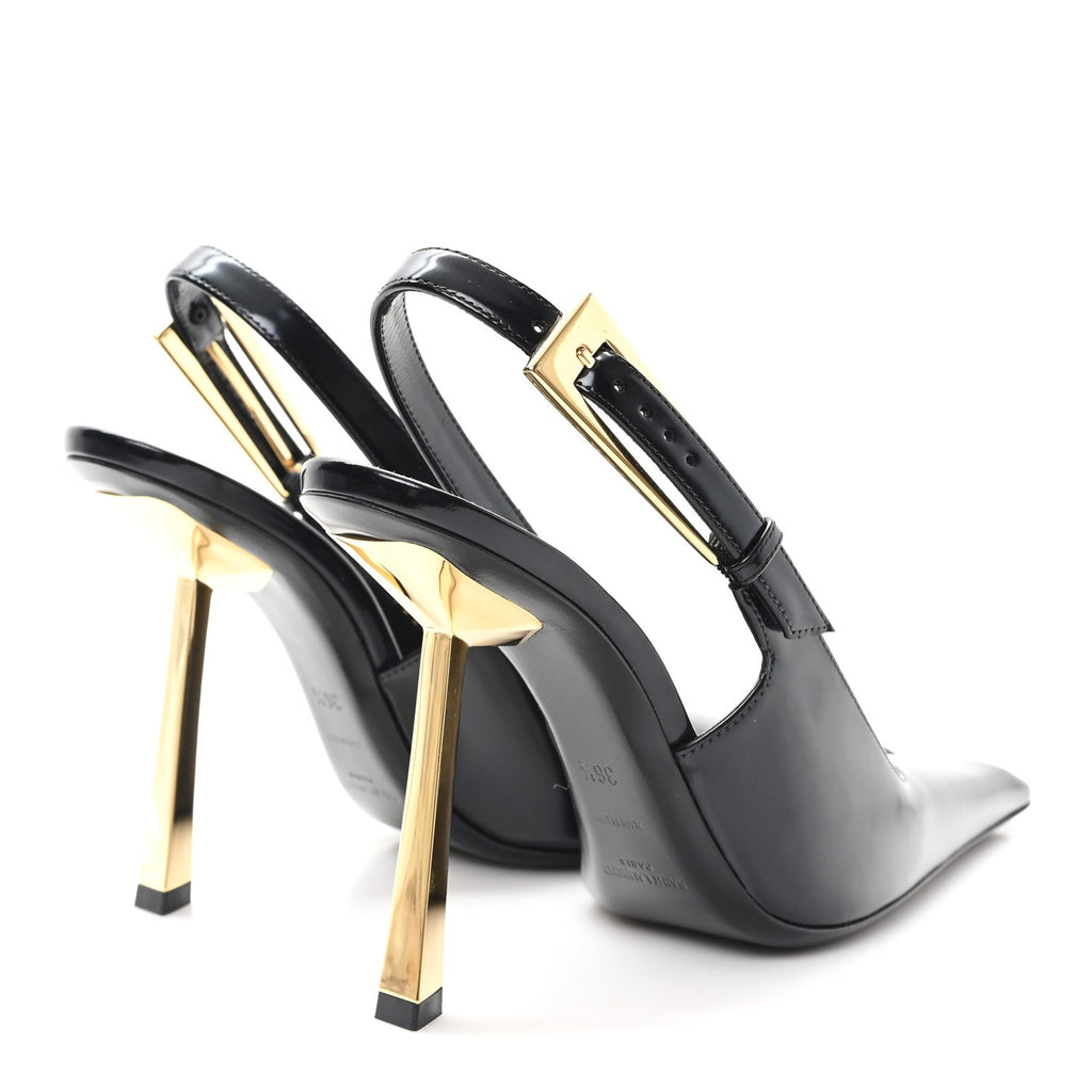 GLAZED CALFSKIN LEE 110 SLINGBACK PUMPS BLACK