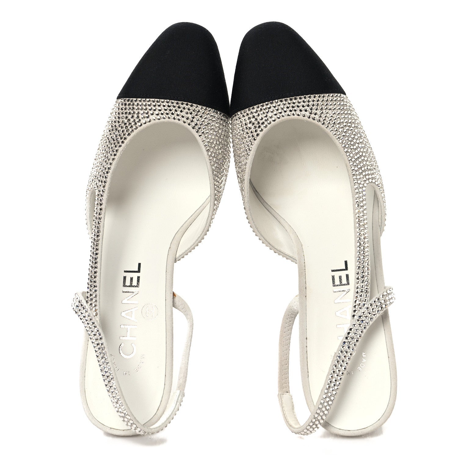 STRASS GROSGRAIN CAP TOE CC SLINGBACK PUMPS SILVER BLACK