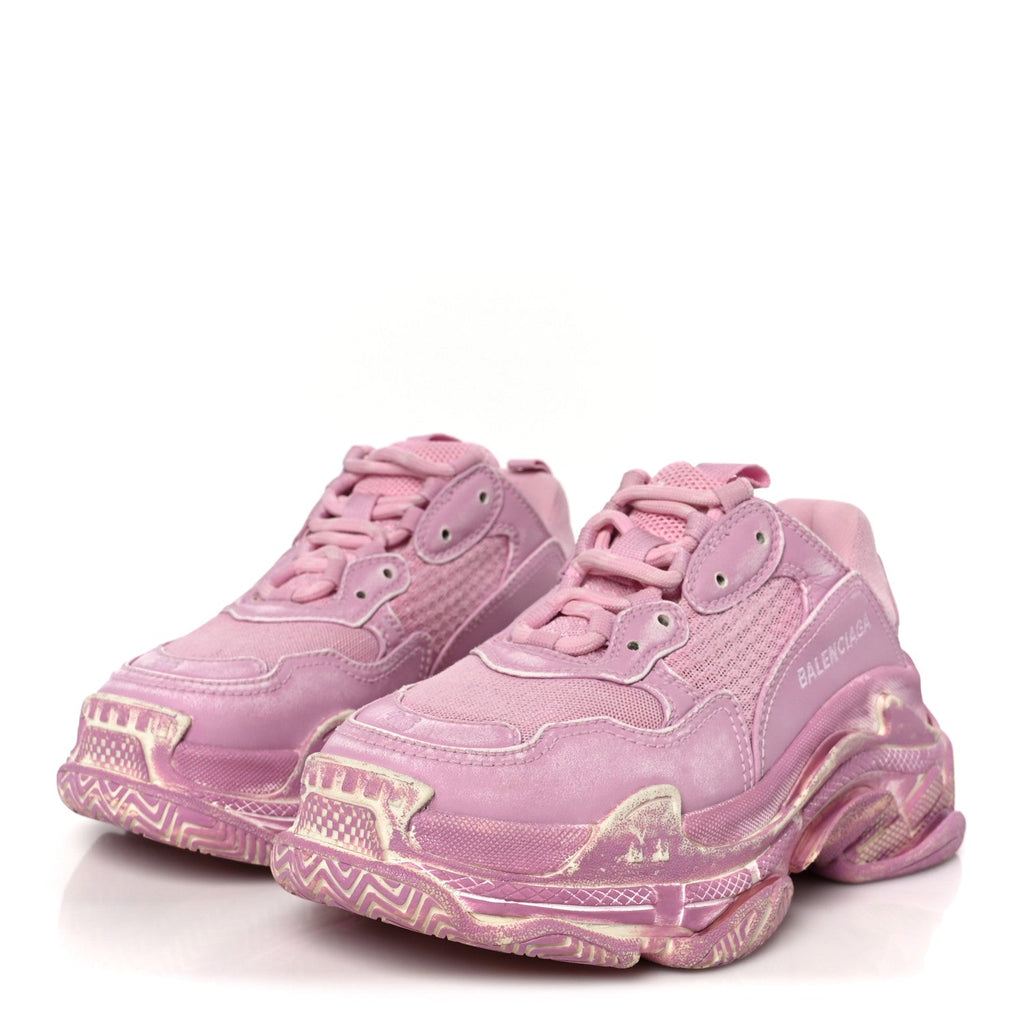 FABRIC MESH DISTRESSED WOMENS TRIPLE S SNEAKERS PINK