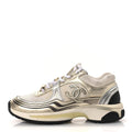 FABRIC LAMINATED CALFSKIN STRETCH CC SNEAKERS WHITE GOLD SILVER