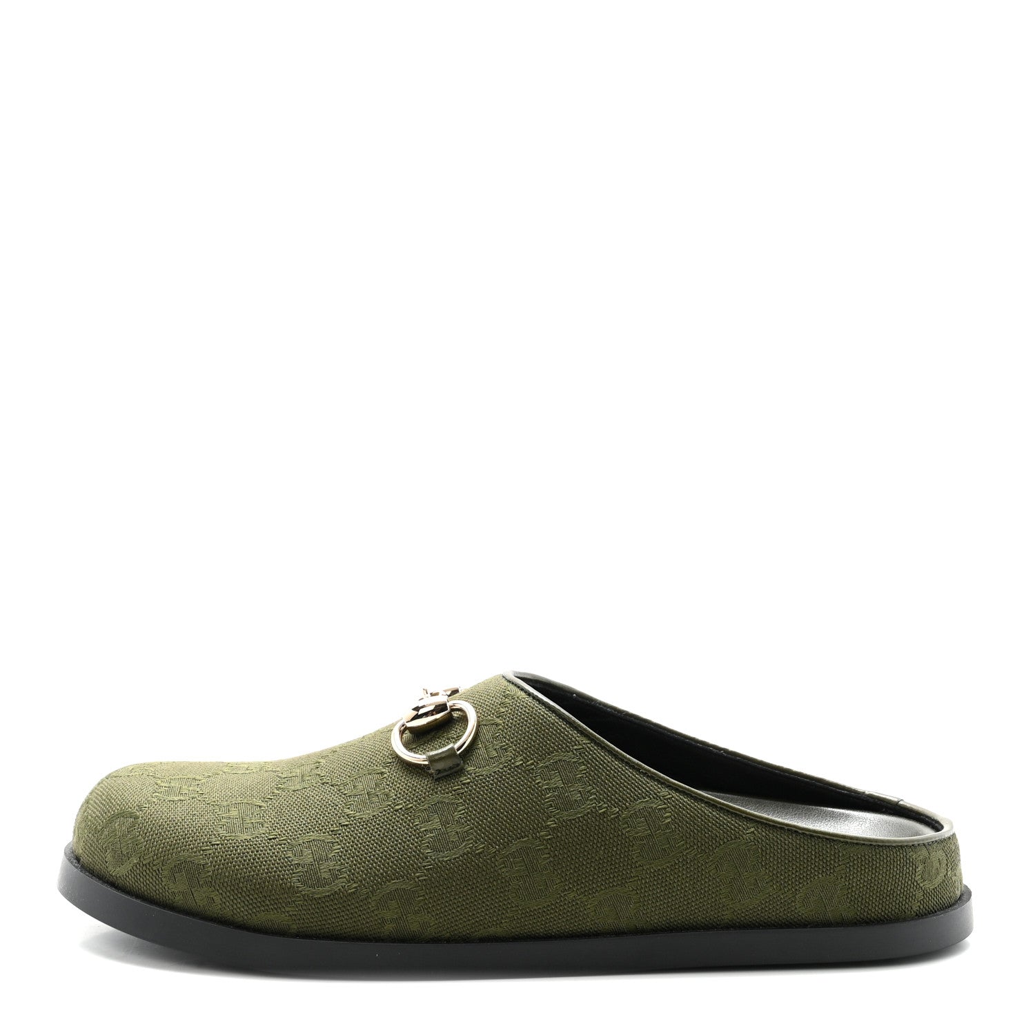 NEW CANVAS MONOGRAM GG GRANADA KID WOMENS HORSEBIT MULES GREEN