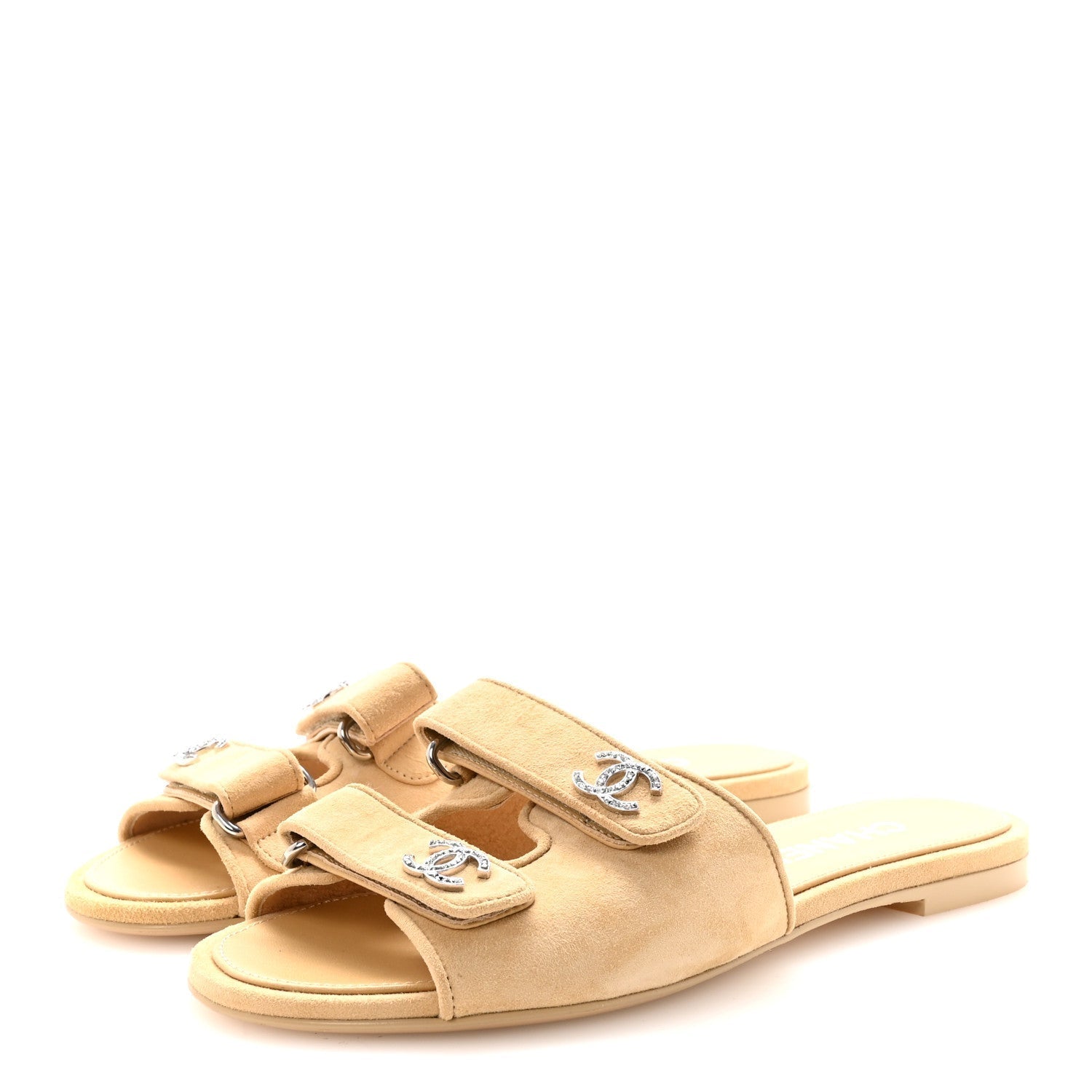 SUEDE KIDSKIN VELCRO MULES BEIGE