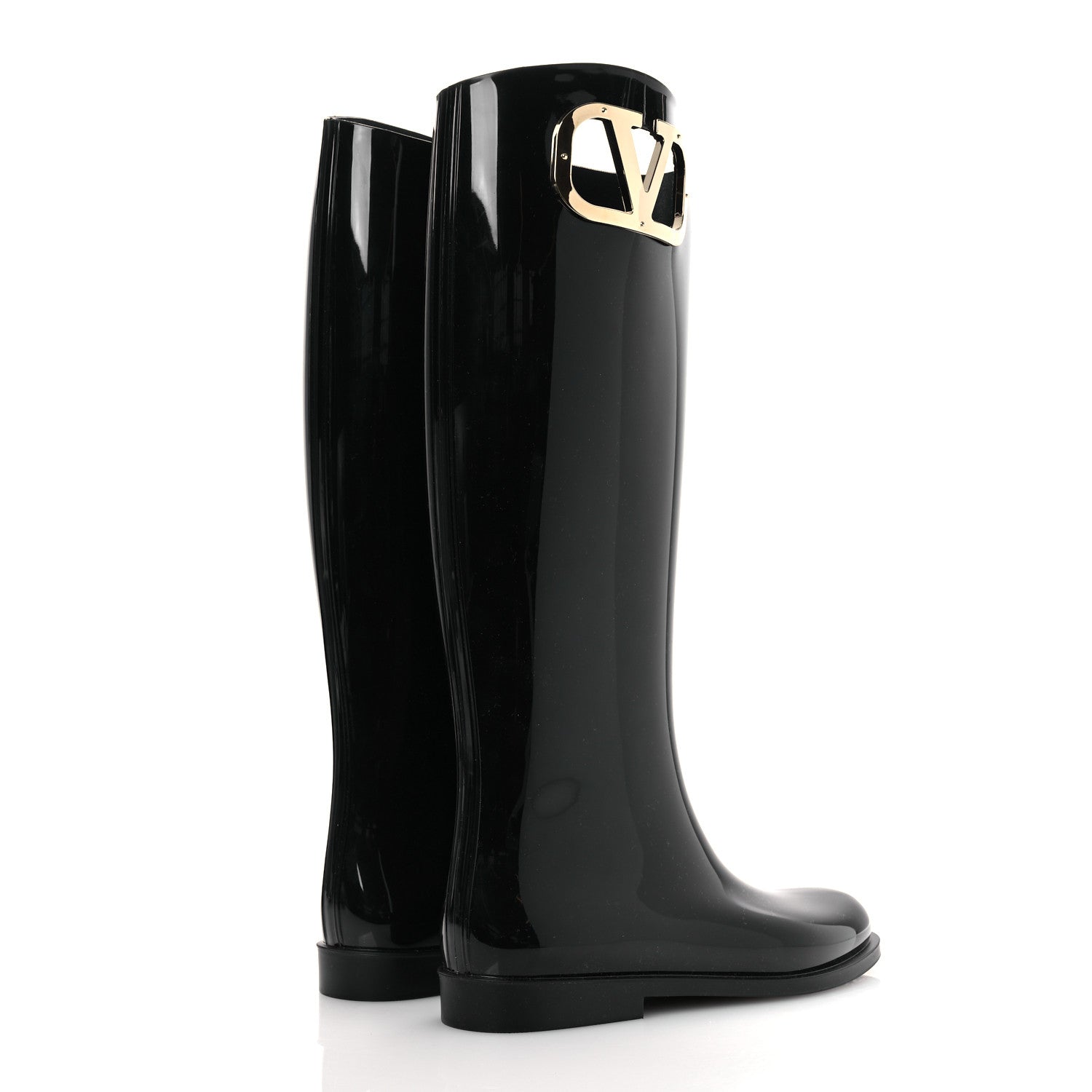 RUBBER VLOGO KNEE HIGH RAIN BOOTS BLACK