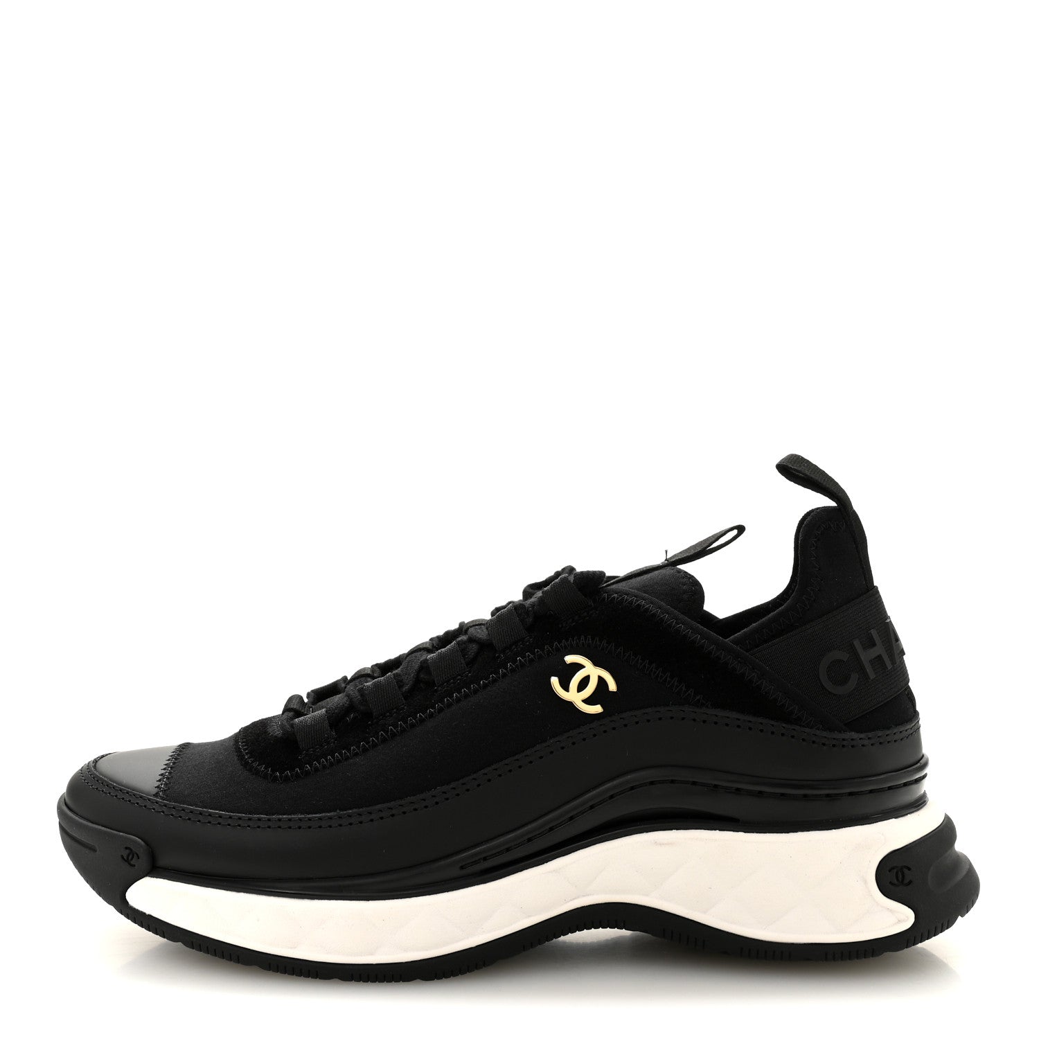 VELVET CALFSKIN MIXED FIBERS CC SNEAKERS BLACK