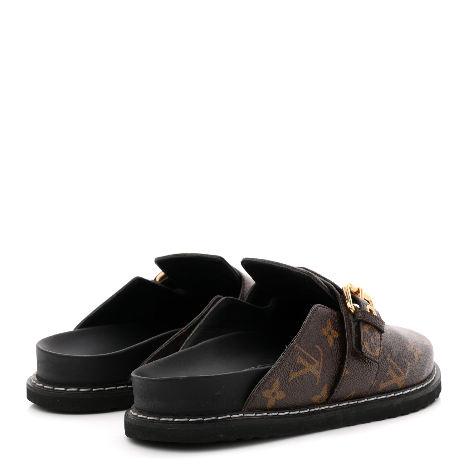 PATENT MONOGRAM WOMENS COSY FLAT COMFORT CLOG MULES BROWN