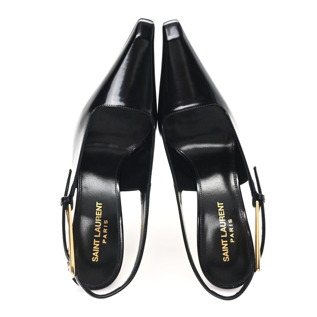 GLAZED CALFSKIN LEE 110 SLINGBACK PUMPS BLACK