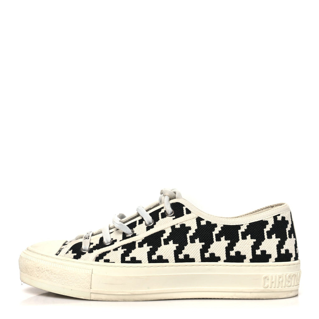 CANVAS MACRO HOUNDSTOOTH EMBROIDERED WOMENS WALK'N'DIOR LOW TOP SNEAKERS WHITE BLACK