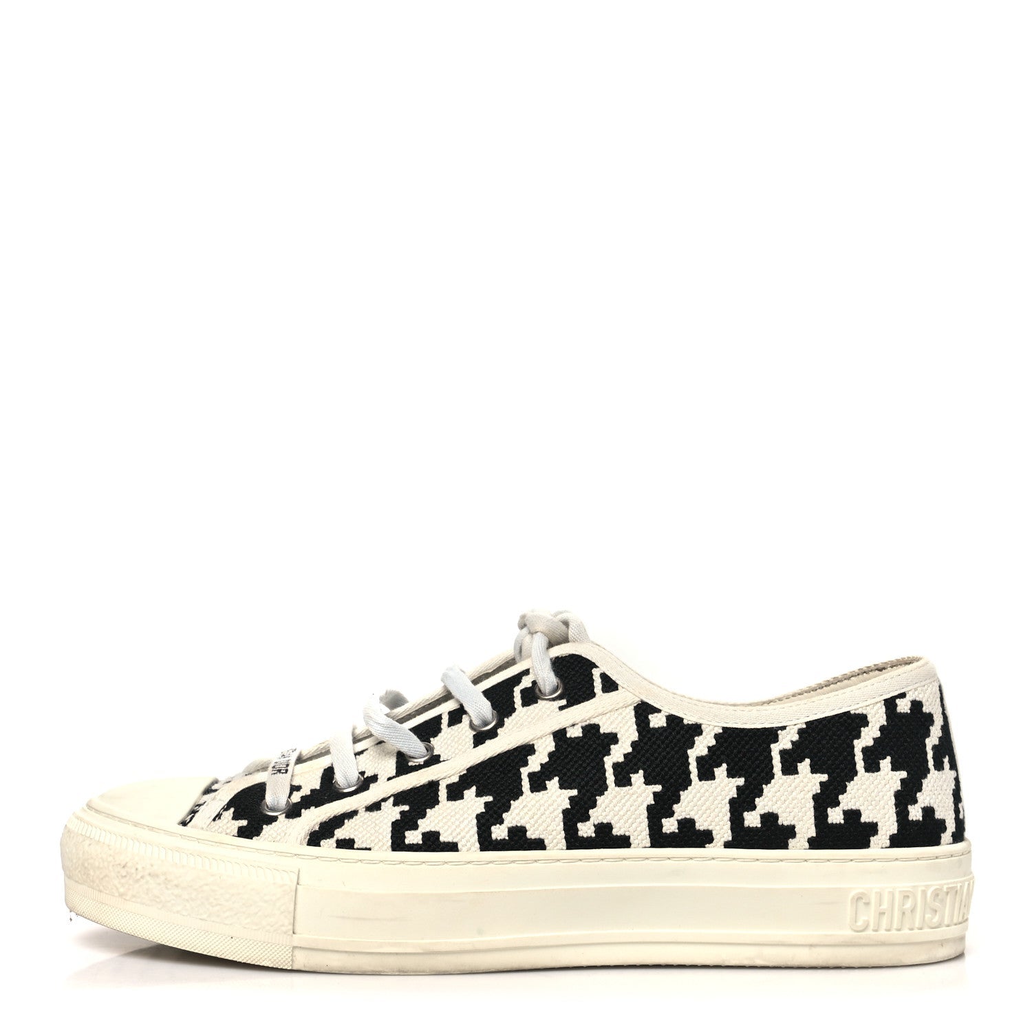 CANVAS MACRO HOUNDSTOOTH EMBROIDERED WOMENS WALK'N'DIOR LOW TOP SNEAKERS WHITE BLACK