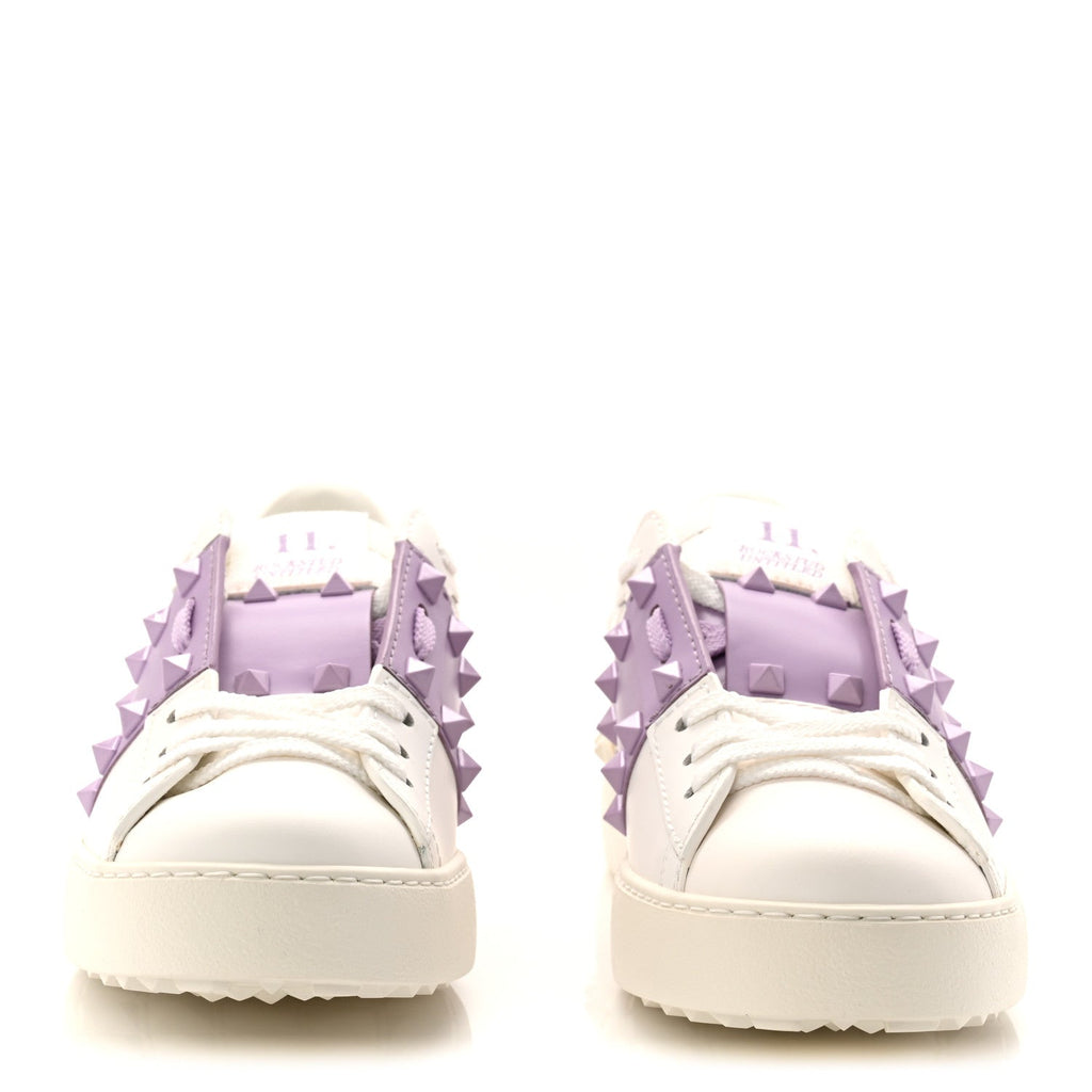 CALFSKIN WOMENS ROCKSTUD OPEN SNEAKERS WHITE PURPLE