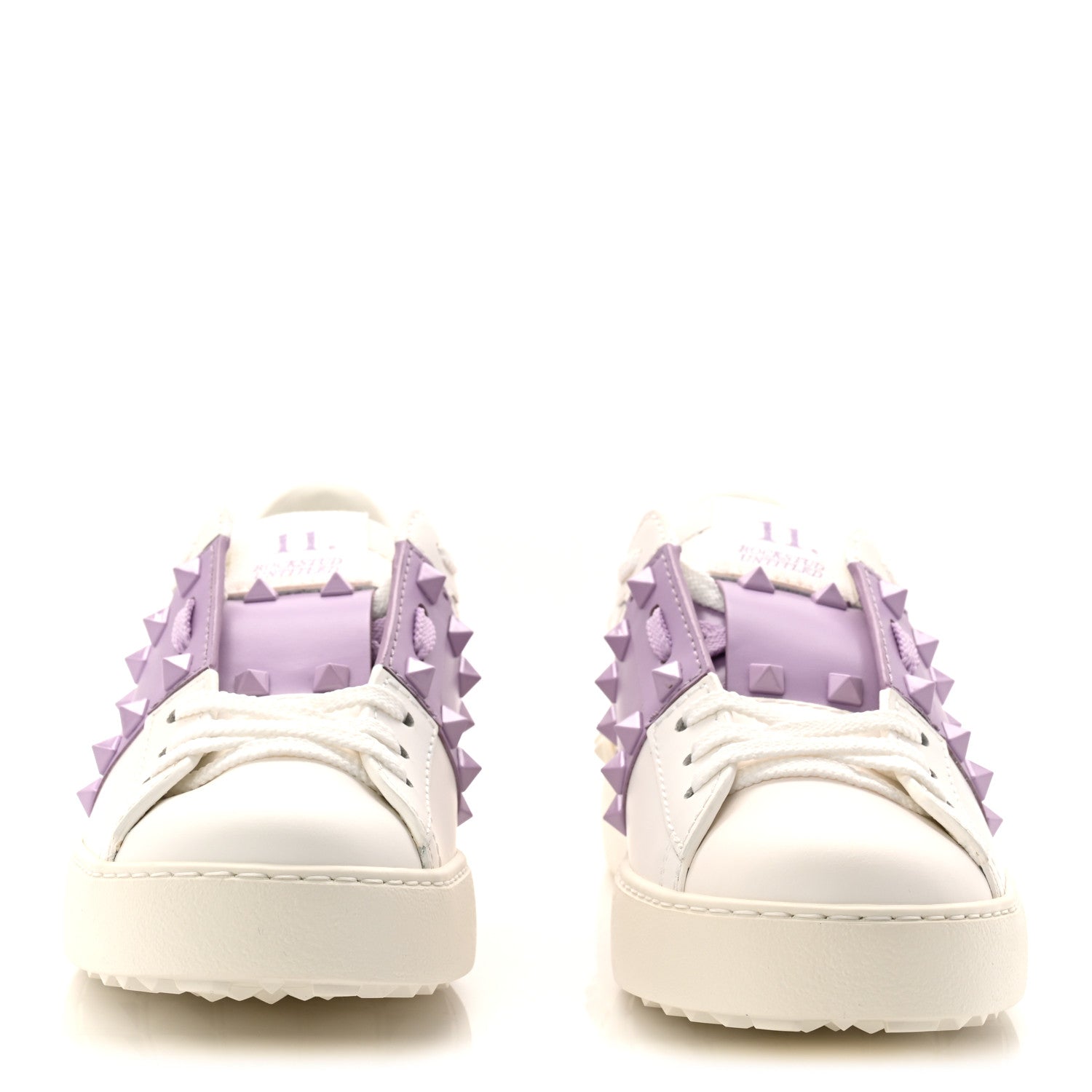 CALFSKIN WOMENS ROCKSTUD OPEN SNEAKERS WHITE PURPLE