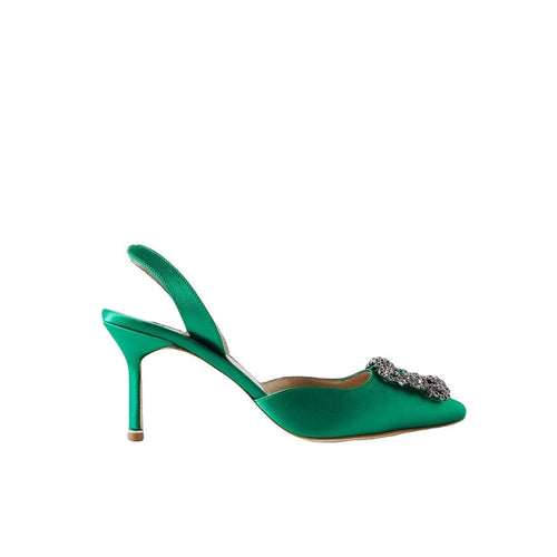 Manolo Blahnik Gibsli 70 Embellished Crepe Slingback Pumps - Green