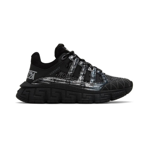 Versace Leather Trigreca Lace Up Sneakers - Black/Silver