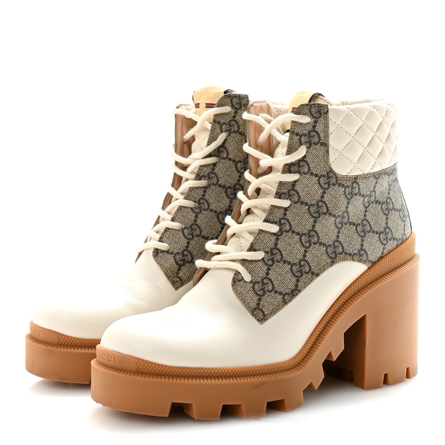 APOLLO CALFSKIN GG SUPREME NAPPA SAMOA QUILTED LACE UP ANKLE BOOTS MYSTIC WHITE BEIGE EBONY
