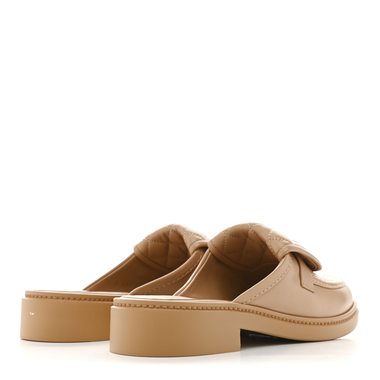 LAMBSKIN QUILTED CC TURNLOCK MULES LIGHT BEIGE