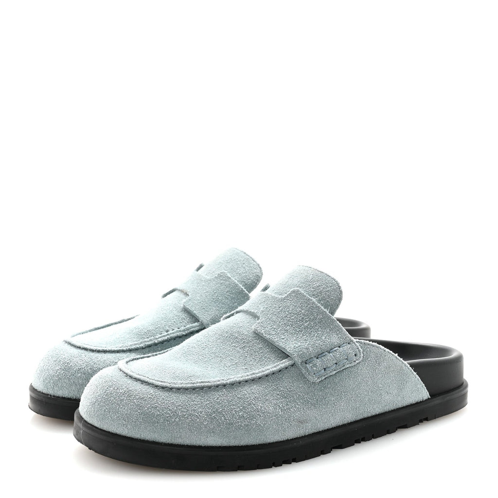 SUEDE CALFSKIN WOMENS GO MULES BLEU PINEDE