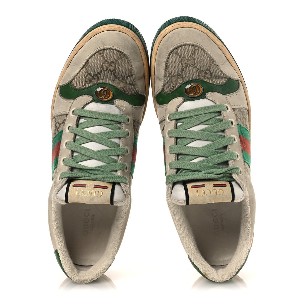 GG MONOGRAM NUBUCK WEB WOMENS SCREENER SNEAKERS NEW SAND DUSTY MILK VINTAGE GREEN