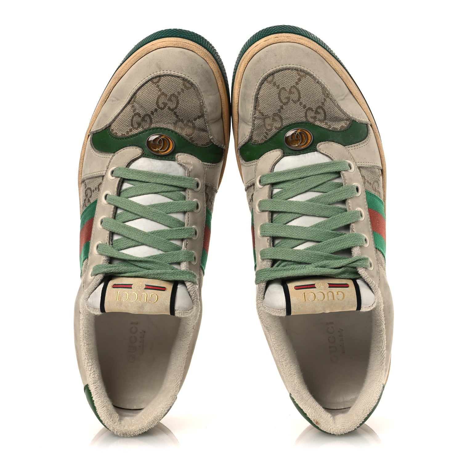 GG MONOGRAM NUBUCK WEB WOMENS SCREENER SNEAKERS NEW SAND DUSTY MILK VINTAGE GREEN