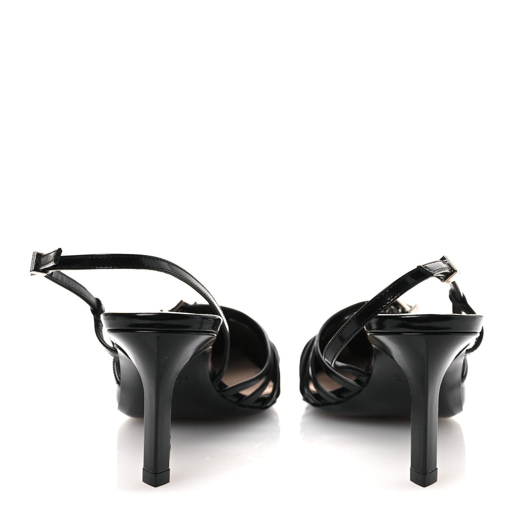 PATENT REGENT CALFSKIN WALMA 65 BUCKLE SLINGBACK PUMPS BLACK