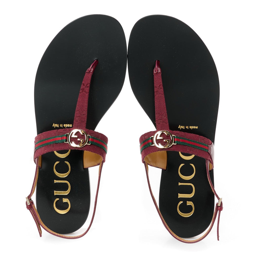 NEW CANVAS GG MALAGA KID WEB INTERLOCKING G WOMENS THONG SANDALS ROSSO ANCORA