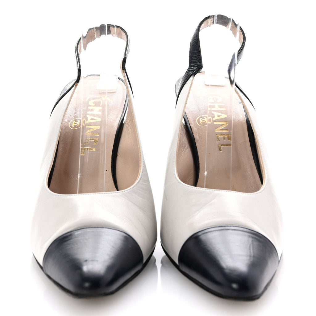 POINTED CAP TOE SLINGBACK PUMPS GREY NAVY