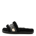 SHEARLING CANVAS LUREX EMBROIDERED DWAY 10MM SLIDE SANDALS BLACK NATURAL