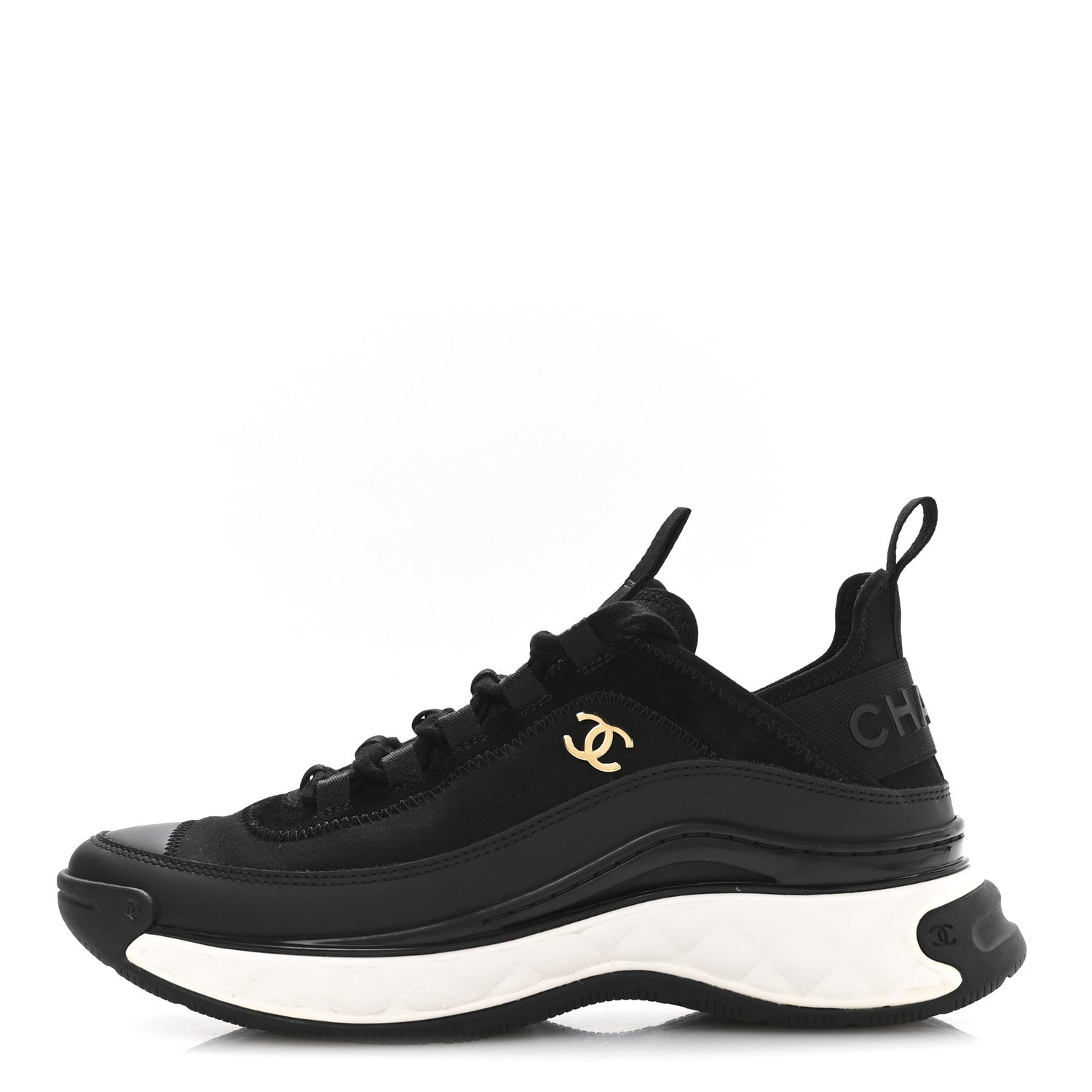 VELVET CALFSKIN MIXED FIBERS CC SNEAKERS BLACK