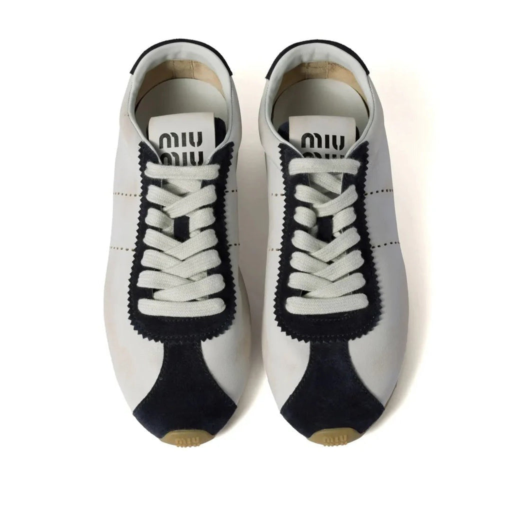 Miu Miu Plume Mesh Fabric Sneakers - White/Navy
