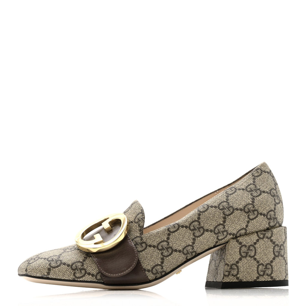 GG SUPREME MONOGRAM MALAGA KID BLONDIE PUMPS BEIGE EBONY NEW ACERO
