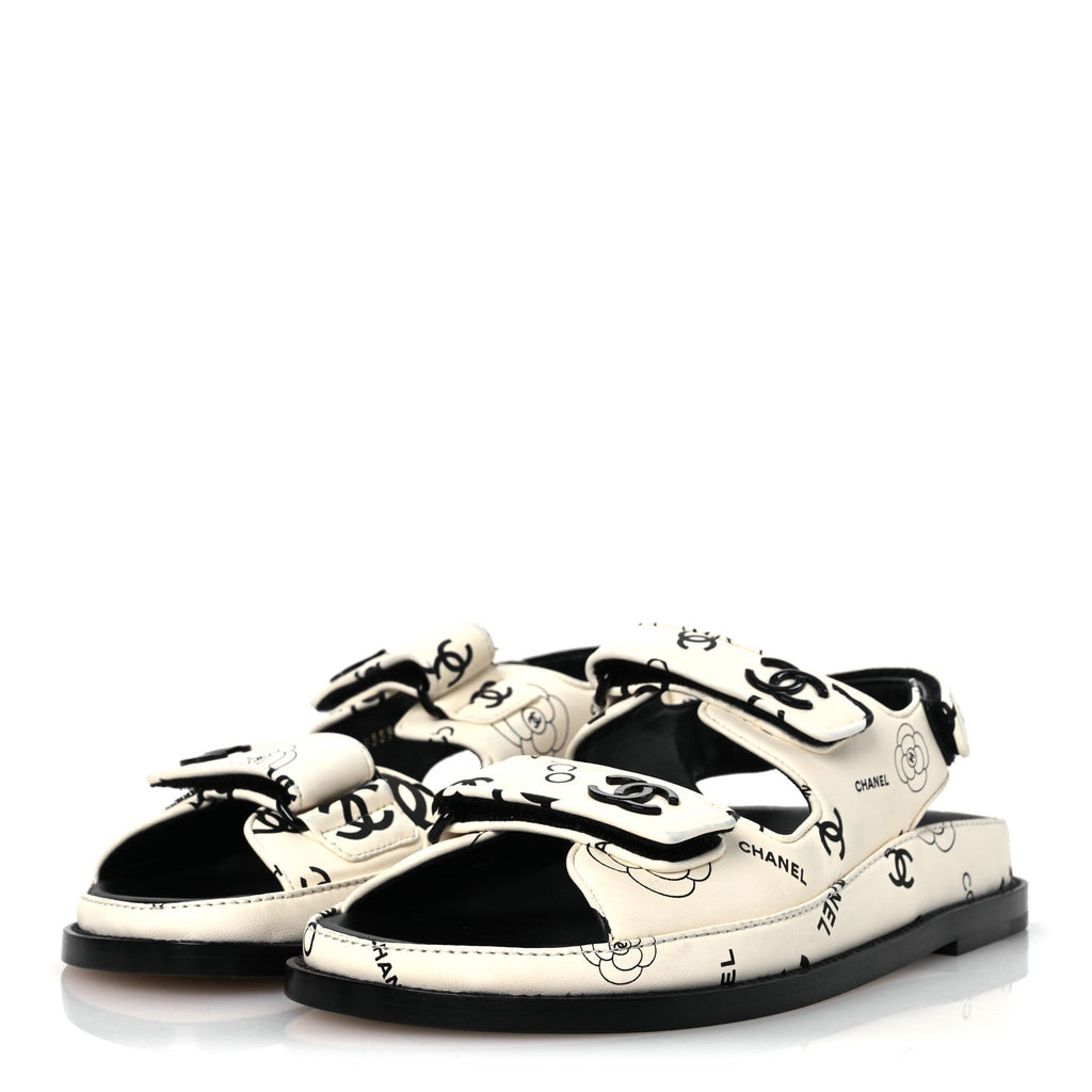 LAMBSKIN PRINTED CC VELCRO DAD SANDALS WHITE BLACK